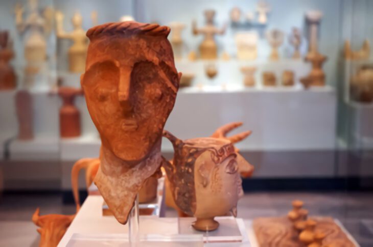 Minoïsche kleikoppen in het Archeologisch Museum van Heraklion