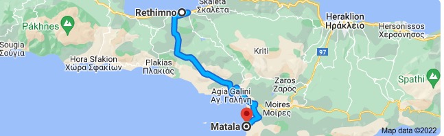 Rethymno to Matala Map