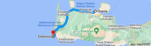 Chania to Elafonissi Map