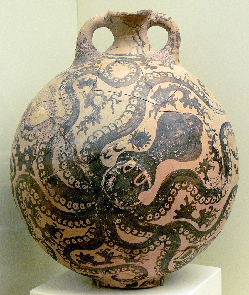 Minoan clay bottle showing an Octopus