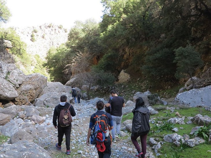 Hikers in Adrianos Gorge