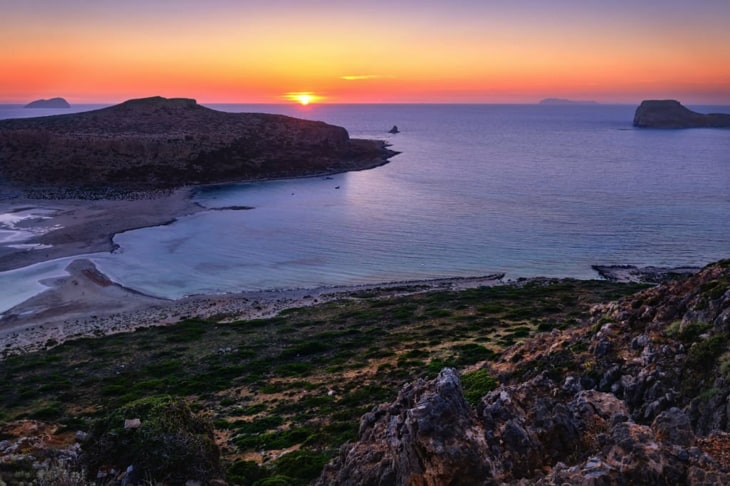 Balos beach bei Sonnenuntergang