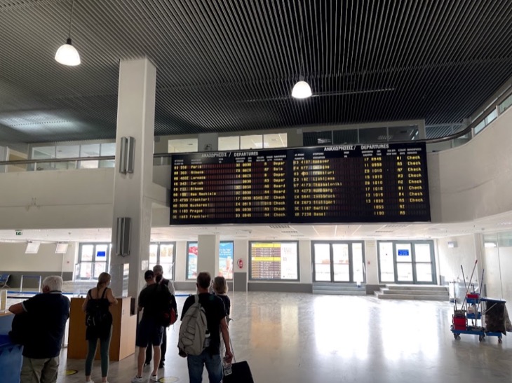 Flight information board at Heraklion Airport